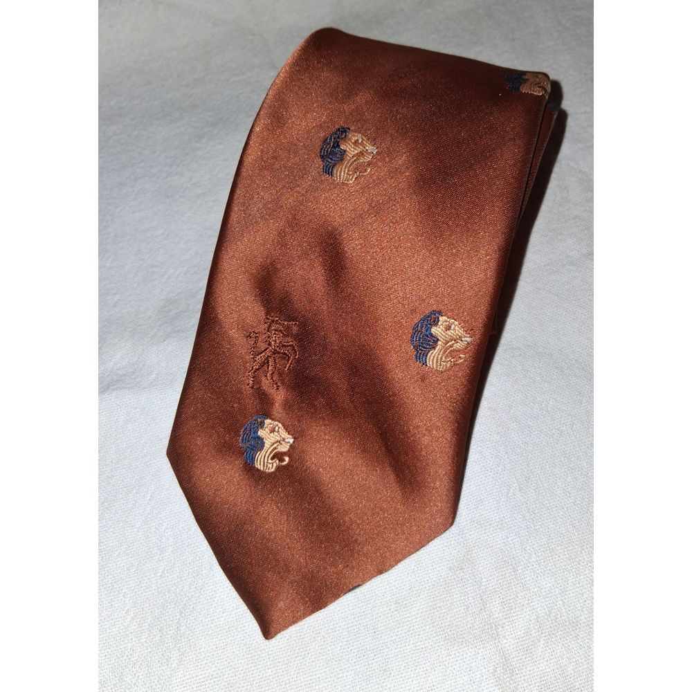 Vintage Bronzini Brown Polyester‎ Neck Tie, LIONS
